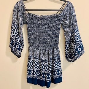 Navy Blue/Off White Azteca Romper
